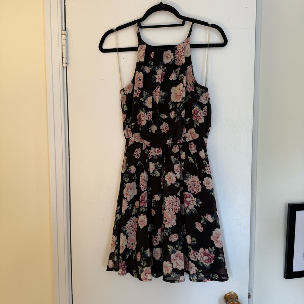 Black and pink floral mini dress